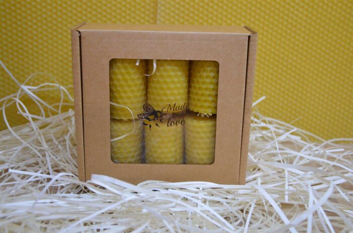 6 Tītas bišu vaska sveces iesaiņotas kastītē 5cm x 3cm. Perfekta Ziemassvētku dāvana - Image 2